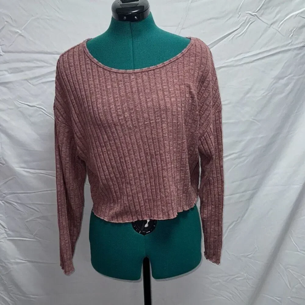 SHEIN Pink Ribbed Long-Sleeve Shirt | Sz XS